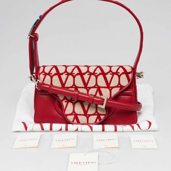 Valentino Naturale/Red Iconographe Fabric Le Grand Deuxieme Small Shoulder Bag - Picture 2 of 11